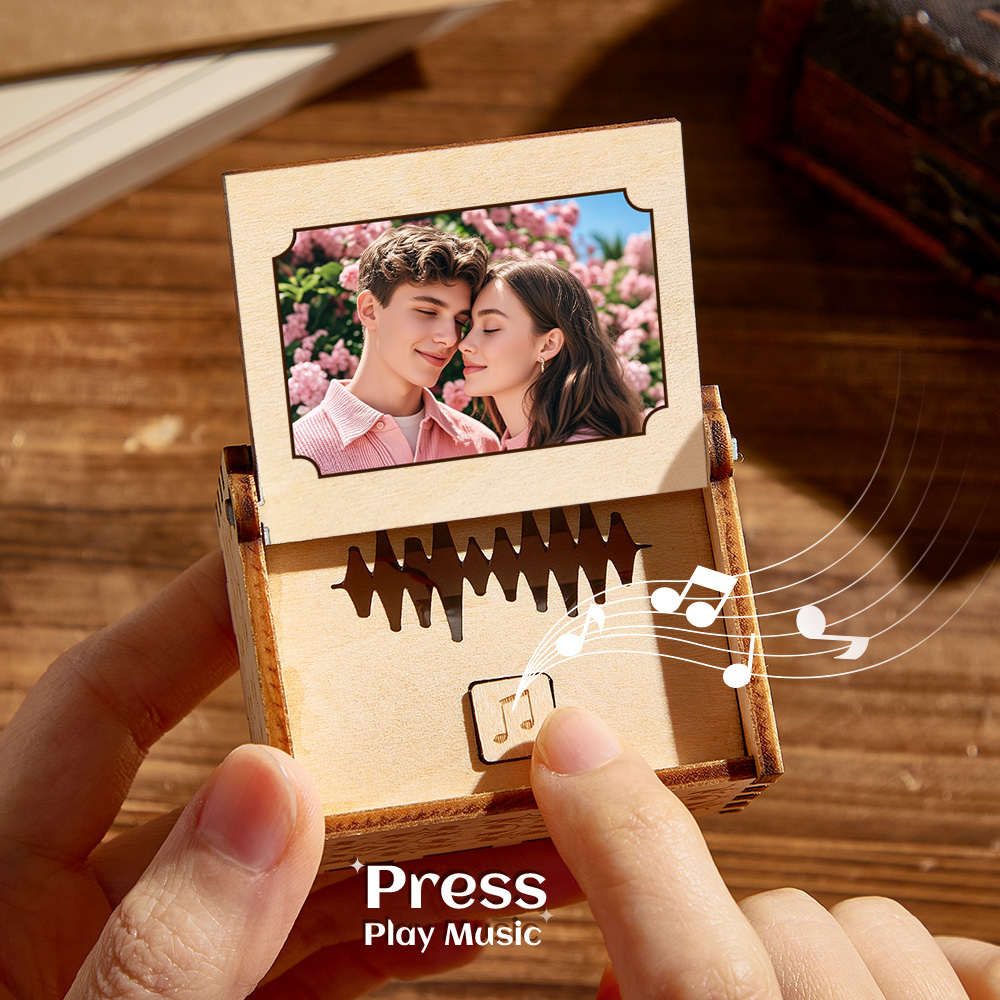 Personalized Digital Music Box Any song Tune or Voice Custom Photo Wooden Photo Music Box with Text Anniversary Gifts - MyPhotoSocksAu