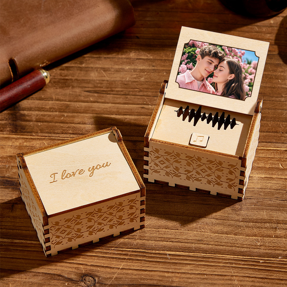 Personalized Digital Music Box Any song Tune or Voice Custom Photo Wooden Photo Music Box with Text Anniversary Gifts - MyPhotoSocksAu