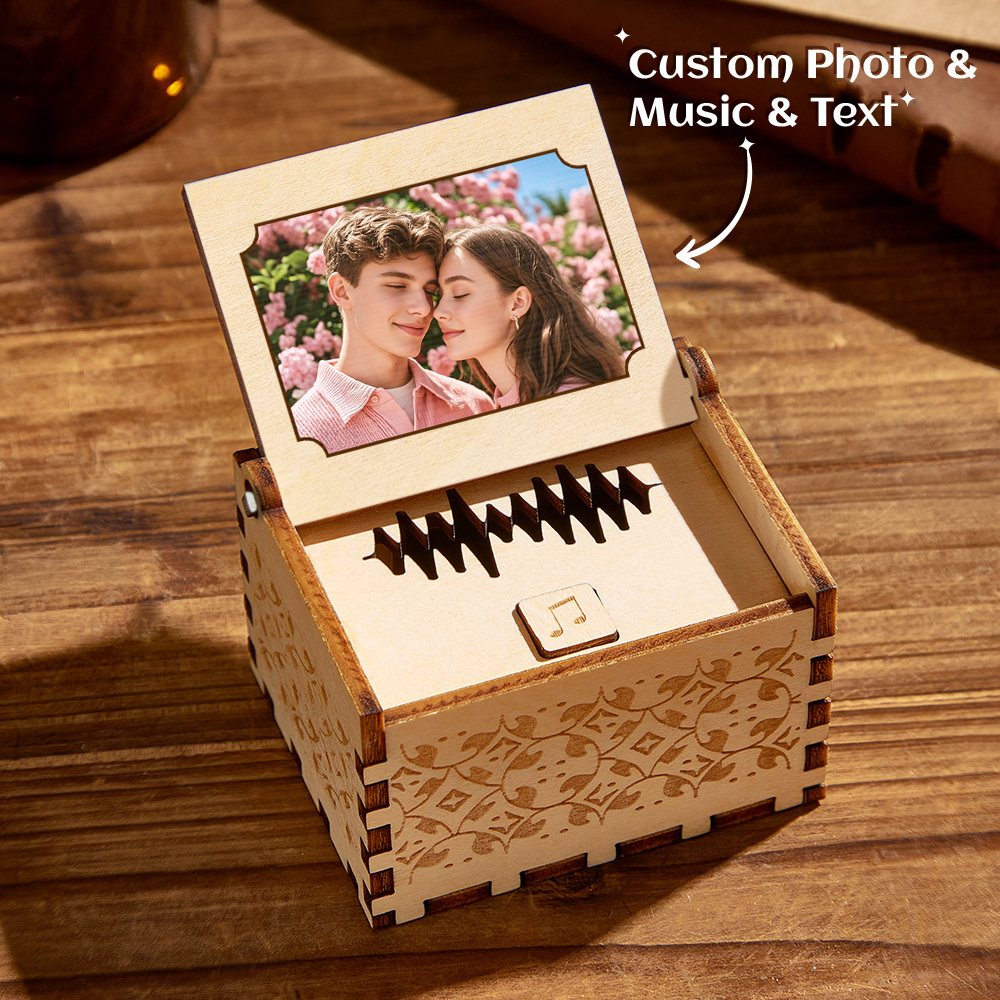 Personalized Digital Music Box Any song Tune or Voice Custom Photo Wooden Photo Music Box with Text Anniversary Gifts - MyPhotoSocksAu