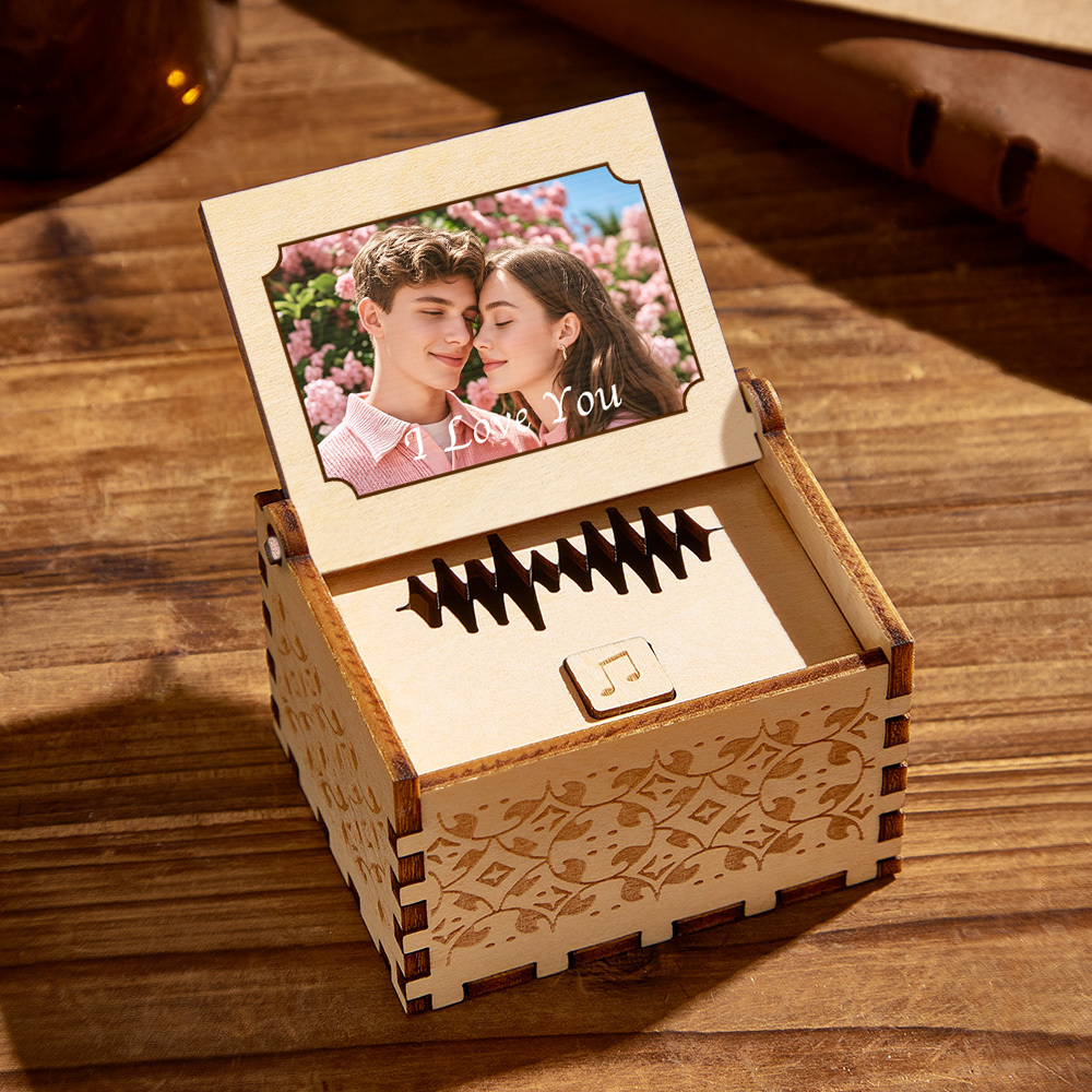 Personalized Digital Music Box Any song Tune or Voice Custom Photo Wooden Photo Music Box with Text Anniversary Gifts - MyPhotoSocksAu