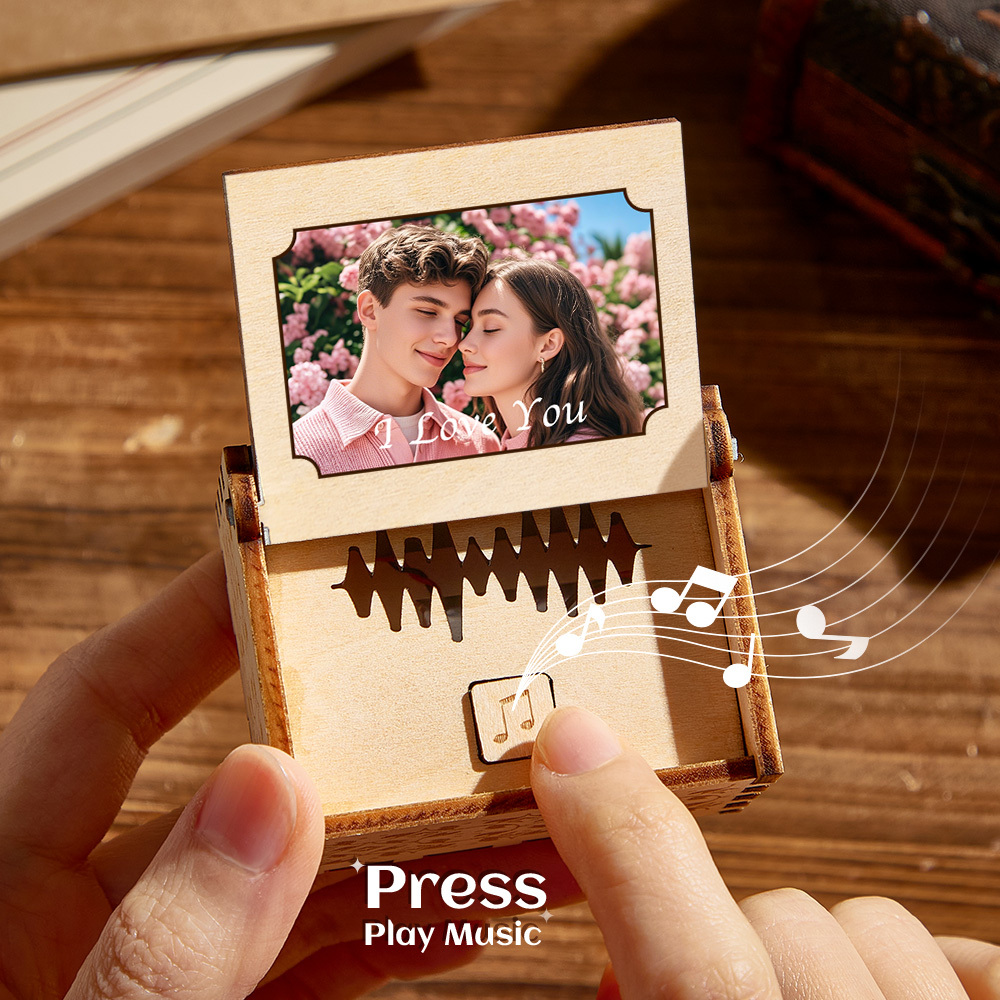 Personalized Digital Music Box Any song Tune or Voice Custom Photo Wooden Photo Music Box with Text Anniversary Gifts - MyPhotoSocksAu