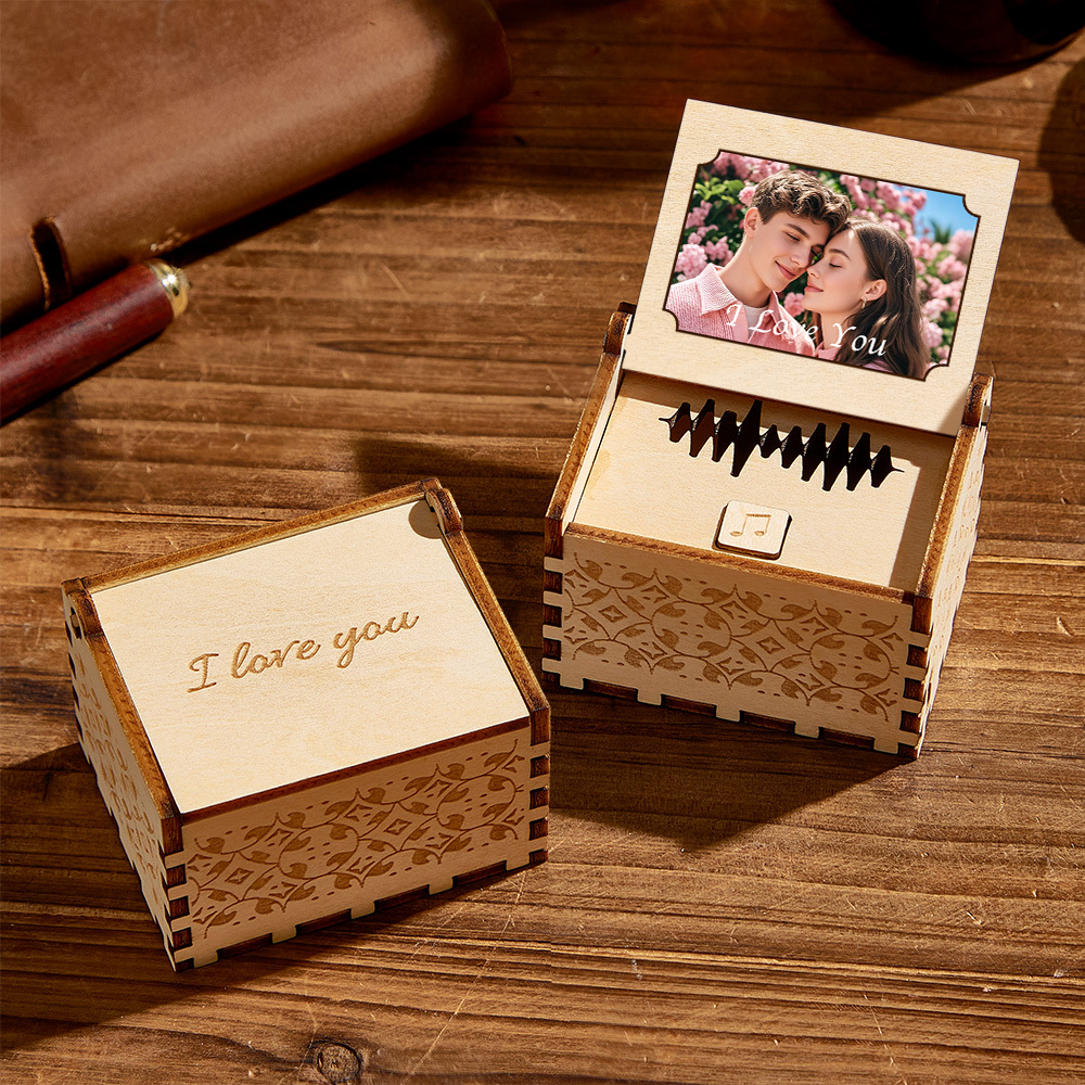 Personalized Digital Music Box Any song Tune or Voice Custom Photo Wooden Photo Music Box with Text Anniversary Gifts - MyPhotoSocksAu