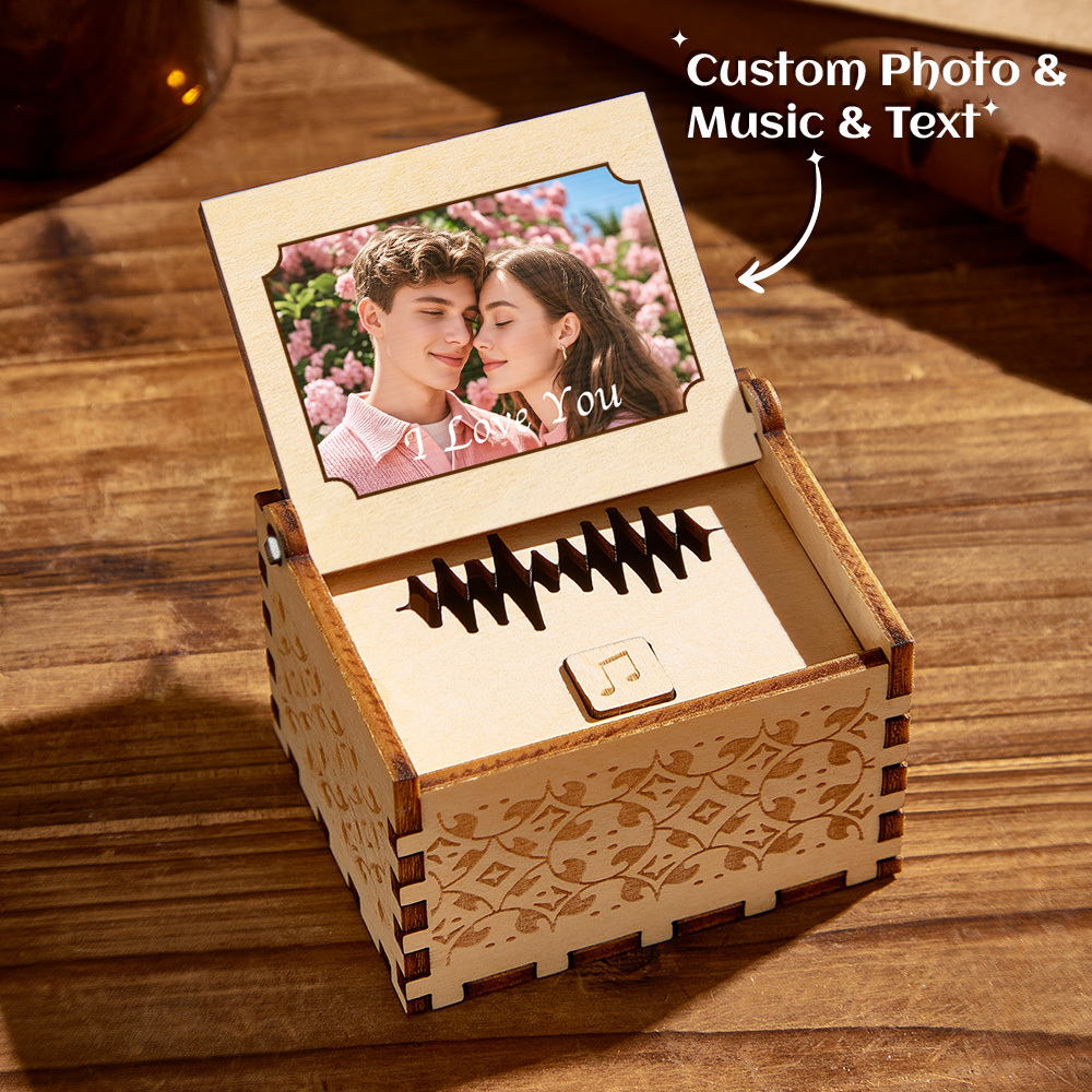 Personalized Digital Music Box Any song Tune or Voice Custom Photo Wooden Photo Music Box with Text Anniversary Gifts - MyPhotoSocksAu
