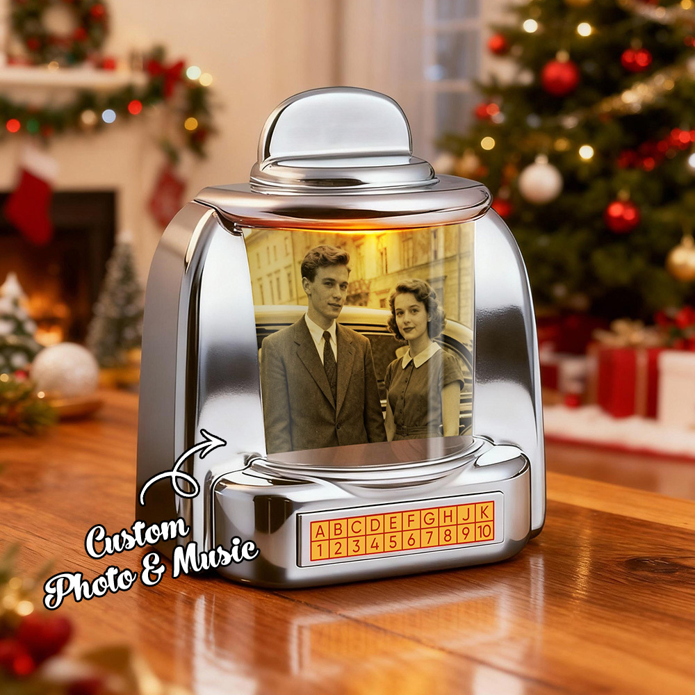 Custom Mini Jukebox Retro Speaker – Personalized Photo Music Mini Player with Radio | Vintage Tabletop Home Decor Nostalgic Gift - MyPhotoSocksAu