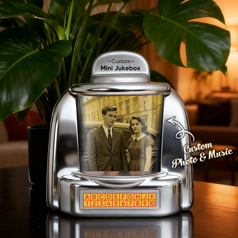 Custom Mini Jukebox Retro Speaker – Personalized Photo Music Mini Player with Radio | Vintage Tabletop Home Decor Nostalgic Gift - MyPhotoSocksAu