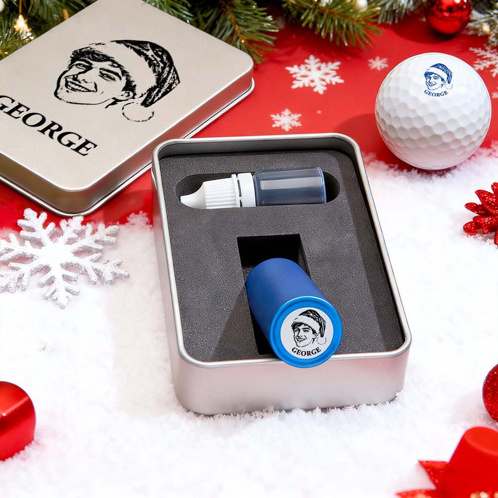Christmas Gift Personalized Photo Golf Ball Stamp with Metal Storage Box for Golf Player - MyPhotoSocksAu