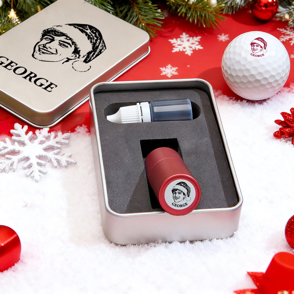 Christmas Gift Personalized Photo Golf Ball Stamp with Metal Storage Box for Golf Player - MyPhotoSocksAu