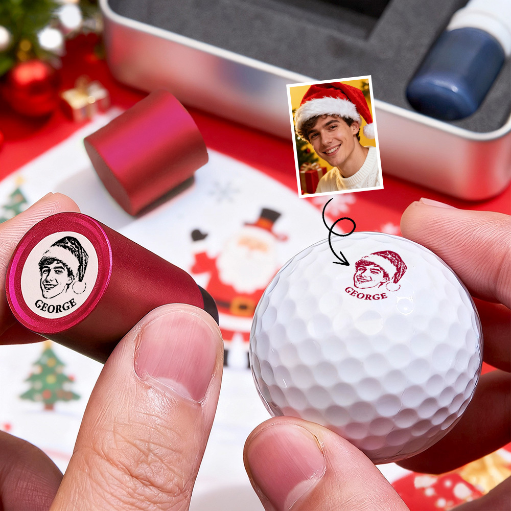 Christmas Gift Personalized Photo Golf Ball Stamp with Metal Storage Box for Golf Player - MyPhotoSocksAu