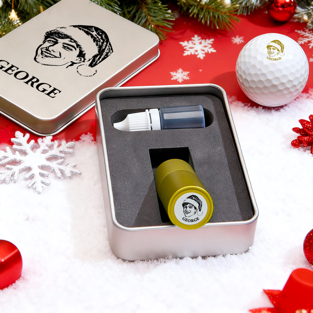 Christmas Gift Personalized Photo Golf Ball Stamp with Metal Storage Box for Golf Player - MyPhotoSocksAu