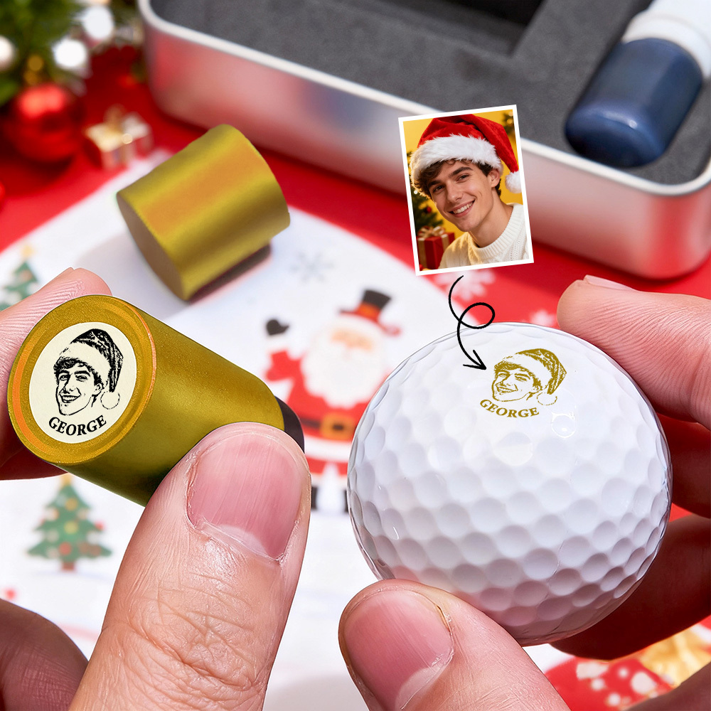 Christmas Gift Personalized Photo Golf Ball Stamp with Metal Storage Box for Golf Player - MyPhotoSocksAu