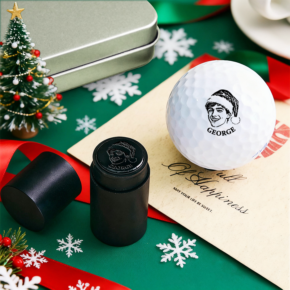 Custom Photo Golf Ball Stamp with Metal Storage Box Photo&Text Birthday Santa Gift Idea for Golf Player - MyPhotoSocksAu
