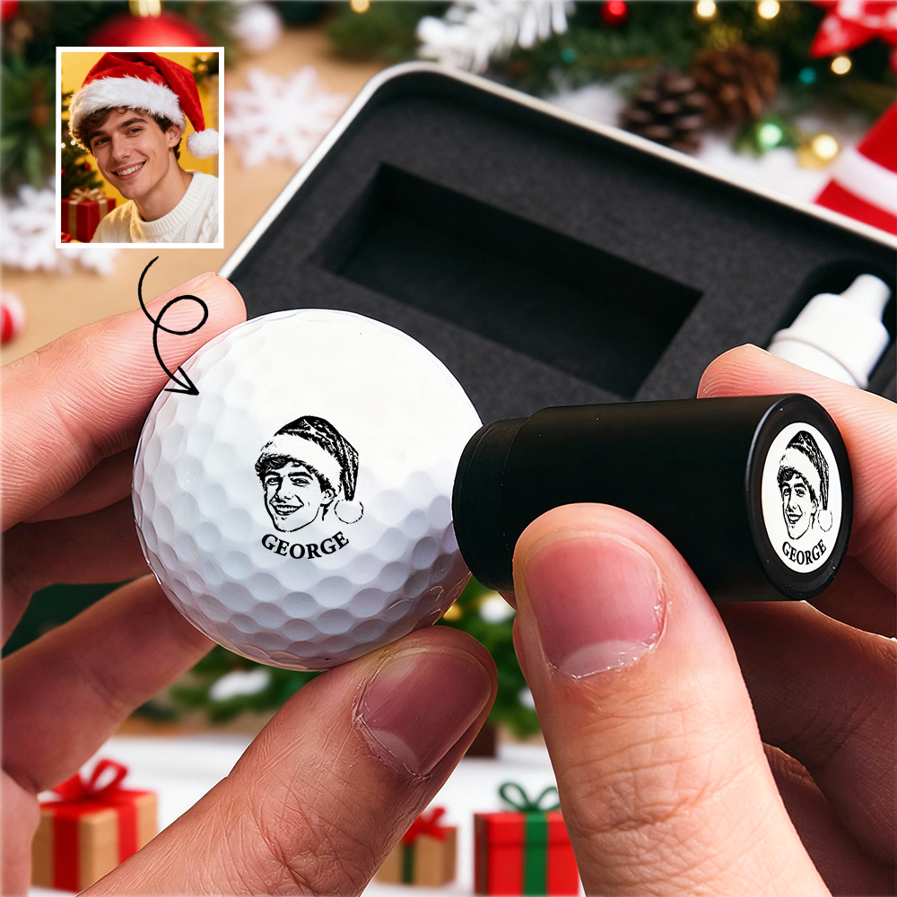 Custom Photo Golf Ball Stamp with Metal Storage Box Photo&Text Birthday Santa Gift Idea for Golf Player - MyPhotoSocksAu