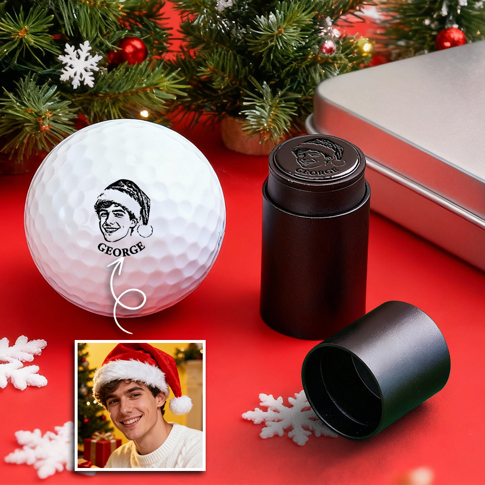 Custom Photo Golf Ball Stamp with Metal Storage Box Photo&Text Birthday Santa Gift Idea for Golf Player - MyPhotoSocksAu