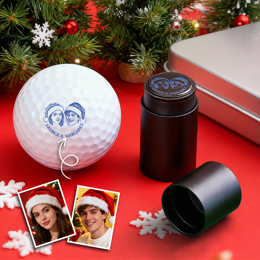Custom Photo Golf Ball Stamp with Metal Storage Box Photo&Text Birthday Santa Gift Idea for Golf Player - MyPhotoSocksAu