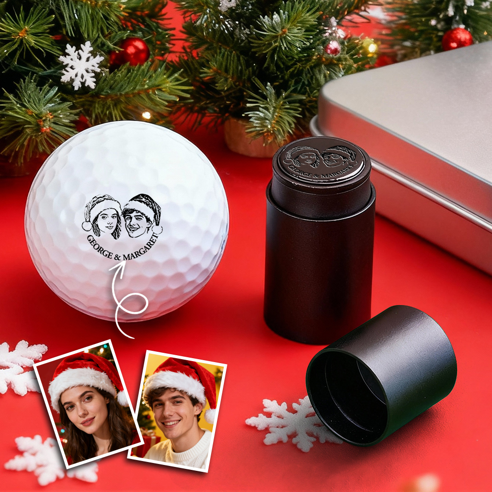 Custom Photo Golf Ball Stamp with Metal Storage Box Photo&Text Birthday Santa Gift Idea for Golf Player - MyPhotoSocksAu