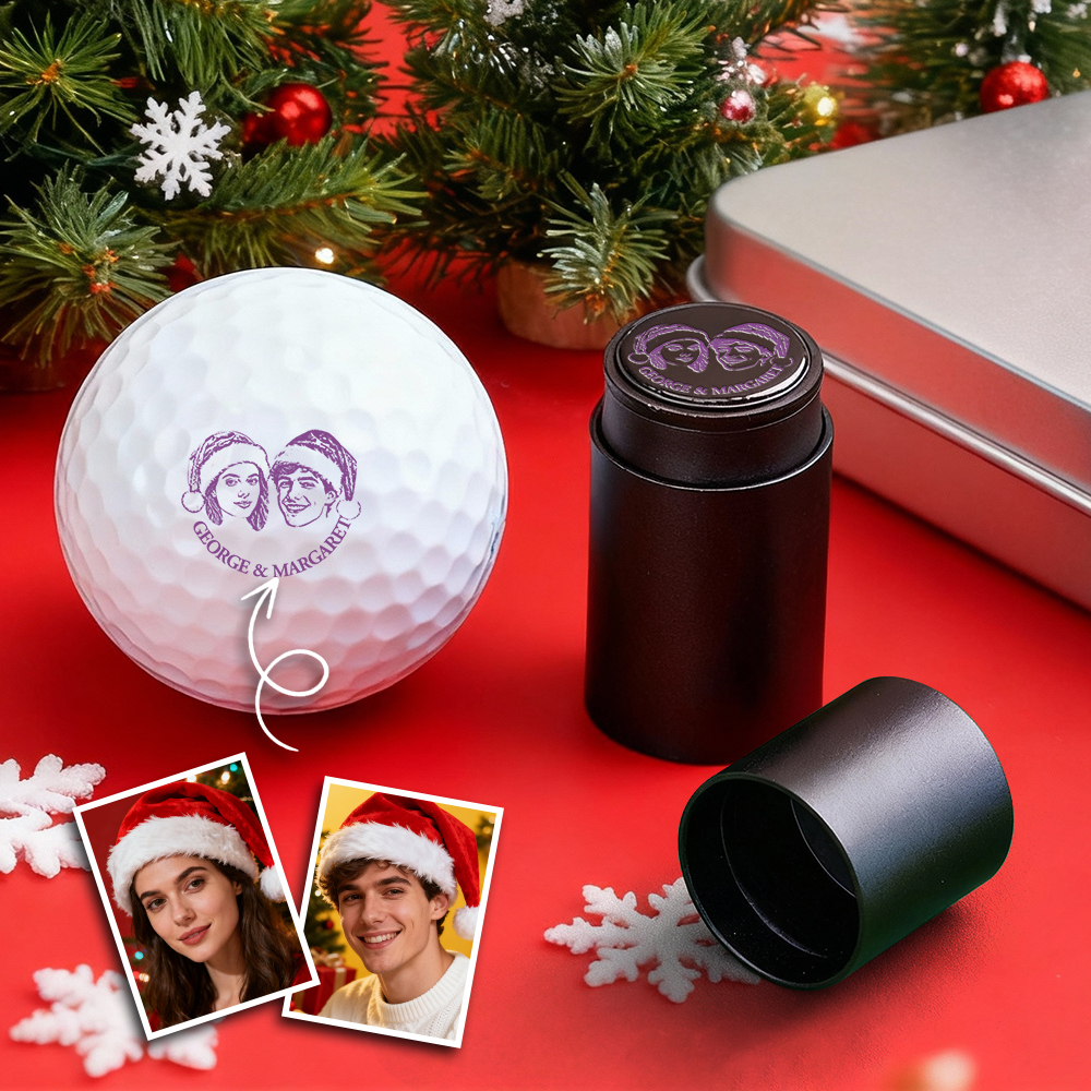 Custom Photo Golf Ball Stamp with Metal Storage Box Photo&Text Birthday Santa Gift Idea for Golf Player - MyPhotoSocksAu