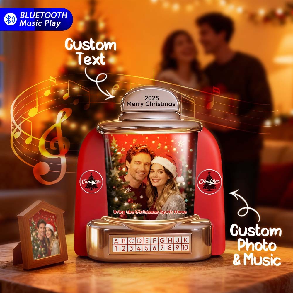 Custom Mini Jukebox Retro Speaker Personalized Photo & Text Music Mini Player with Bluetooth Music Radio Vintage Tabletop Home Decor Nostalgic Christmas Gift - MyPhotoSocksAu