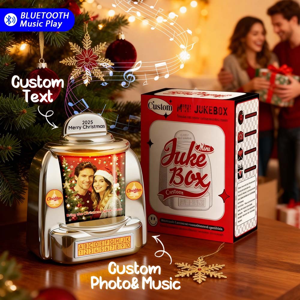 Custom Mini Jukebox Retro Speaker Personalized Photo & Text Music Mini Player with Bluetooth Music Radio Vintage Tabletop Home Decor Nostalgic Christmas Gift - MyPhotoSocksAu