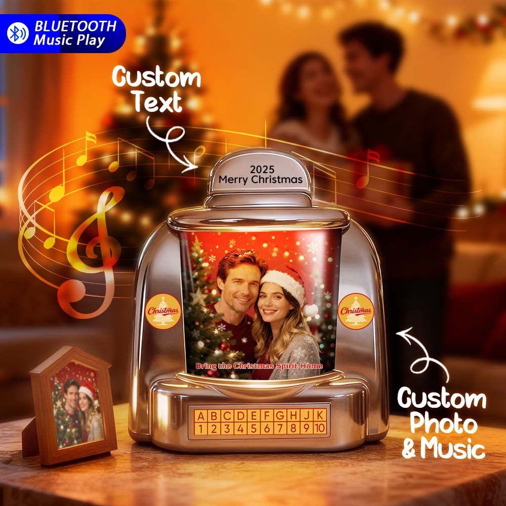 Custom Mini Jukebox Retro Speaker Personalized Photo & Text Music Mini Player with Bluetooth Music Radio Vintage Tabletop Home Decor Nostalgic Christmas Gift - MyPhotoSocksAu