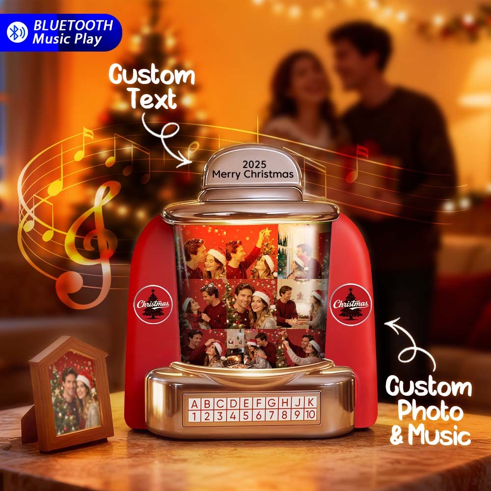 Custom Mini Jukebox Retro Speaker Personalized 9 Photos & Text Music Mini Player with Bluetooth Music Radio Vintage Tabletop Home Decor Nostalgic Christmas Gift - MyPhotoSocksAu