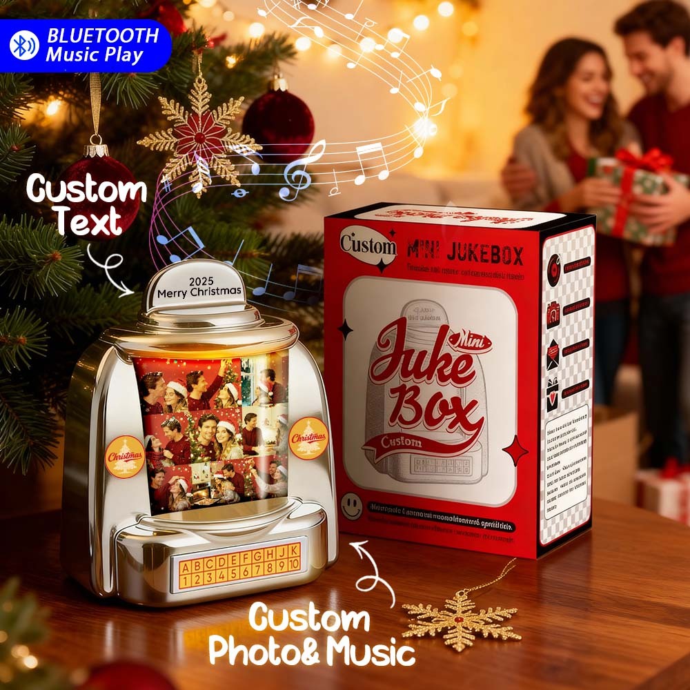 Custom Mini Jukebox Retro Speaker Personalized 9 Photos & Text Music Mini Player with Bluetooth Music Radio Vintage Tabletop Home Decor Nostalgic Christmas Gift - MyPhotoSocksAu