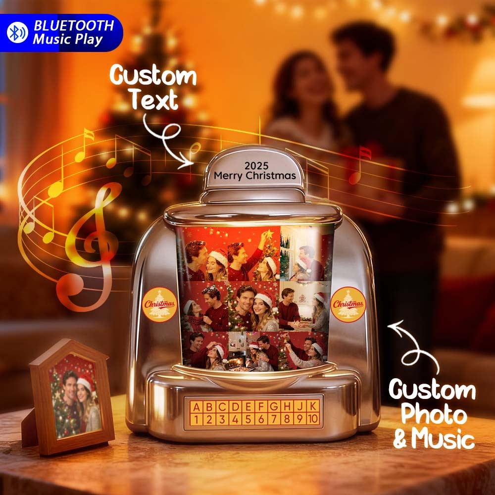 Custom Mini Jukebox Retro Speaker Personalized 9 Photos & Text Music Mini Player with Bluetooth Music Radio Vintage Tabletop Home Decor Nostalgic Christmas Gift - MyPhotoSocksAu