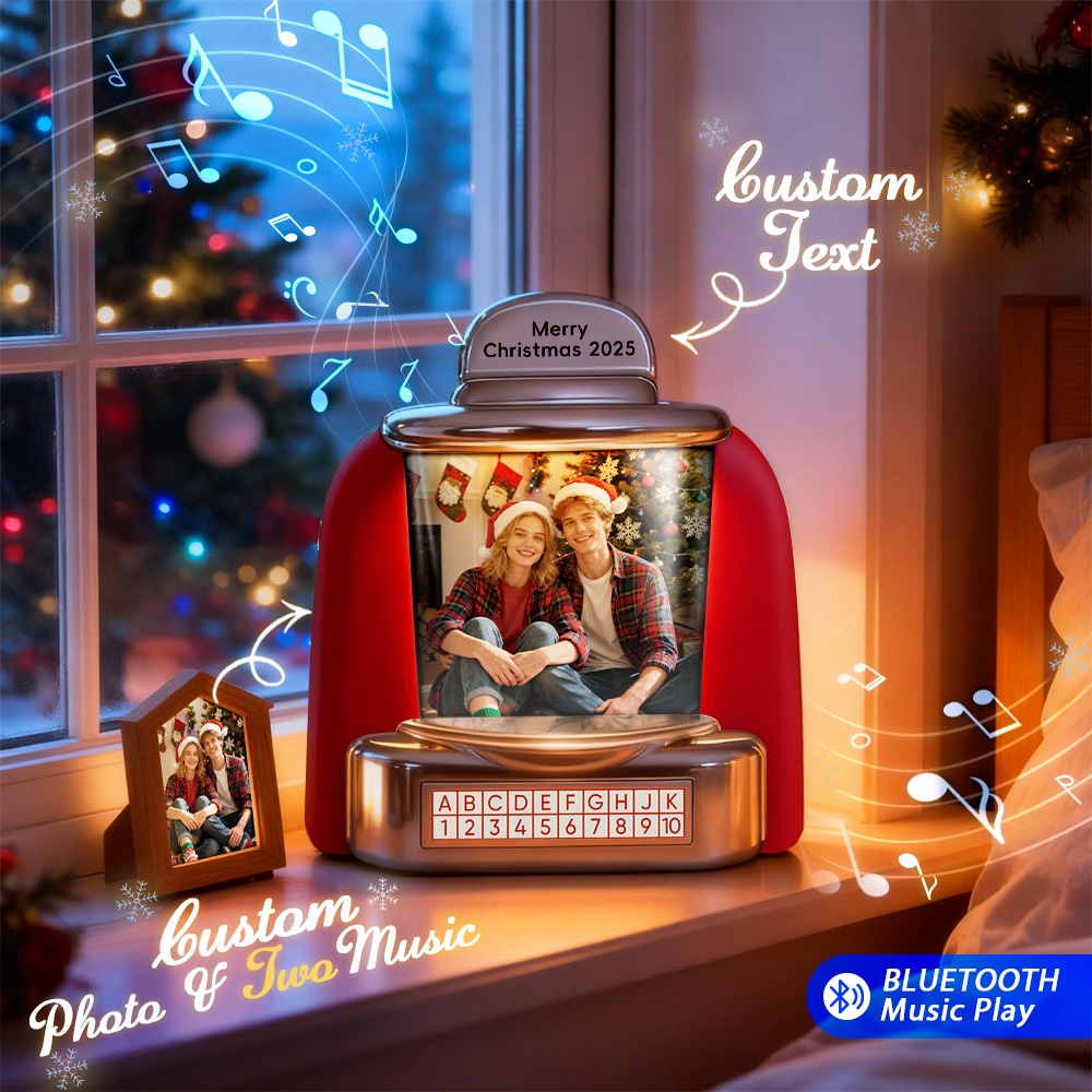 Custom Christmas Mini Jukebox Retro Speaker – Personalized Photo,Names & Date Music Mini Player with Radio | Vintage Tabletop Home Decor Nostalgic Christmas Retro Gifts - MyPhotoSocksAu