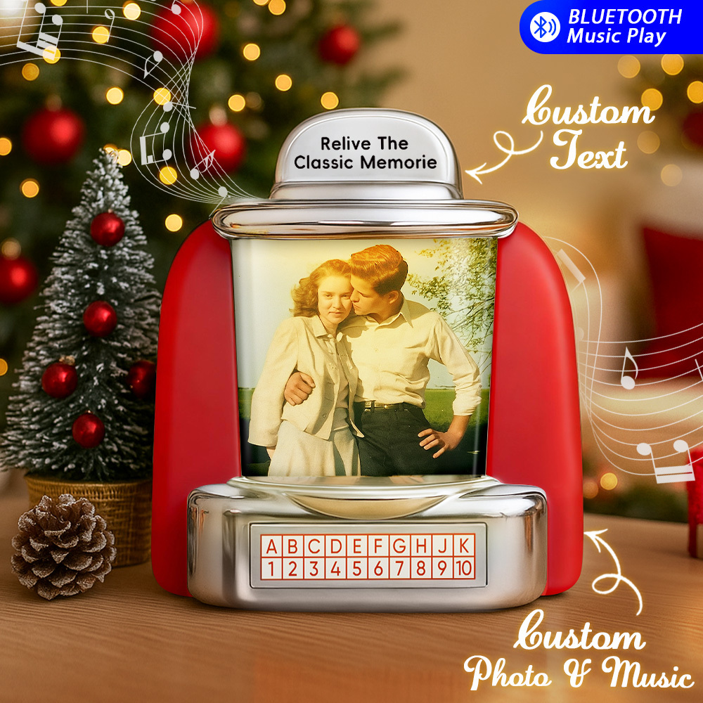 Custom AI Restore Old Memories Mini Jukebox Retro Speaker – Personalized Photo,Names & Date Music Mini Player with Radio | Vintage Tabletop Home Decor Nostalgic Christmas Retro Gifts - MyPhotoSocksAu