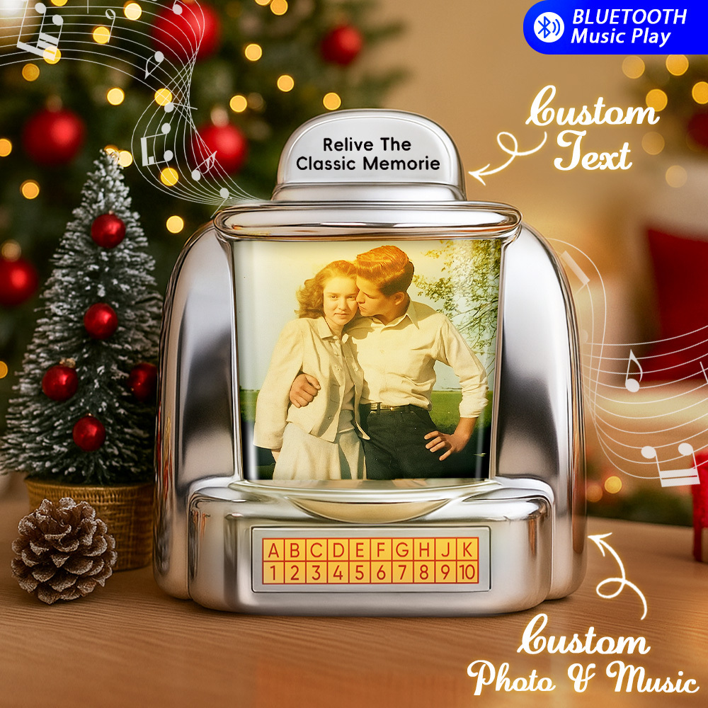 Custom AI Restore Old Memories Mini Jukebox Retro Speaker – Personalized Photo,Names & Date Music Mini Player with Radio | Vintage Tabletop Home Decor Nostalgic Christmas Retro Gifts - MyPhotoSocksAu