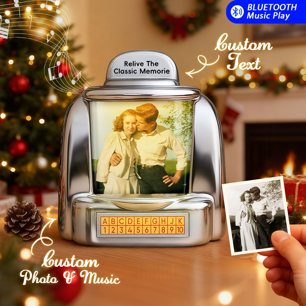 Custom AI Restore Old Memories Mini Jukebox Retro Speaker – Personalized Photo,Names & Date Music Mini Player with Radio | Vintage Tabletop Home Decor Nostalgic Christmas Retro Gifts - MyPhotoSocksAu