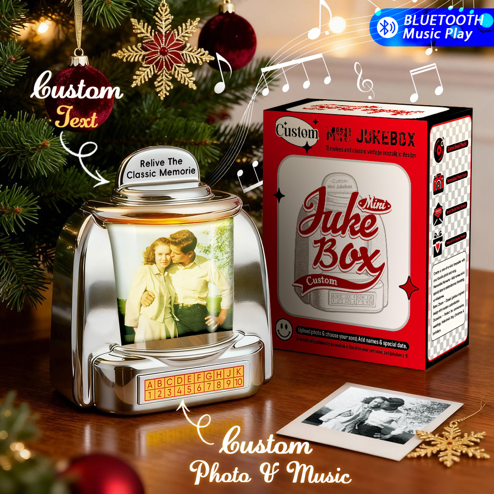 Custom AI Restore Old Memories Mini Jukebox Retro Speaker – Personalized Photo,Names & Date Music Mini Player with Radio | Vintage Tabletop Home Decor Nostalgic Christmas Retro Gifts - MyPhotoSocksAu