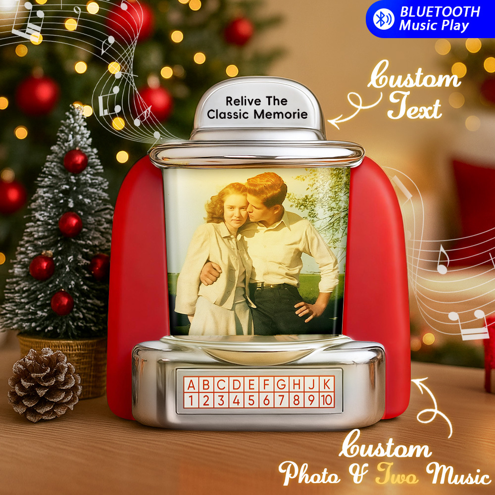 Custom AI Restore Old Memories Mini Jukebox Retro Speaker – Personalized Photo,Names & Date Music Mini Player with Radio | Vintage Tabletop Home Decor Nostalgic Christmas Retro Gifts - MyPhotoSocksAu