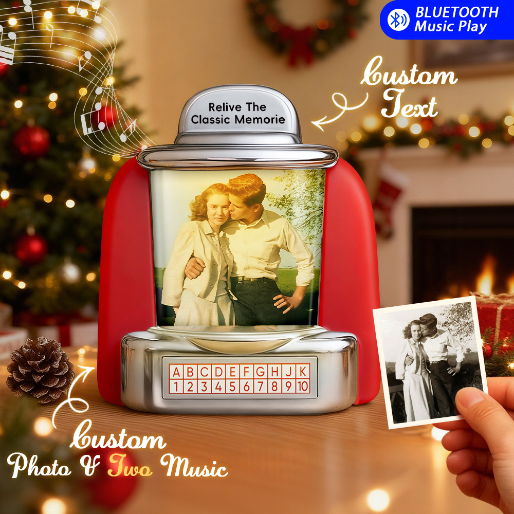 Custom AI Restore Old Memories Mini Jukebox Retro Speaker – Personalized Photo,Names & Date Music Mini Player with Radio | Vintage Tabletop Home Decor Nostalgic Christmas Retro Gifts - MyPhotoSocksAu