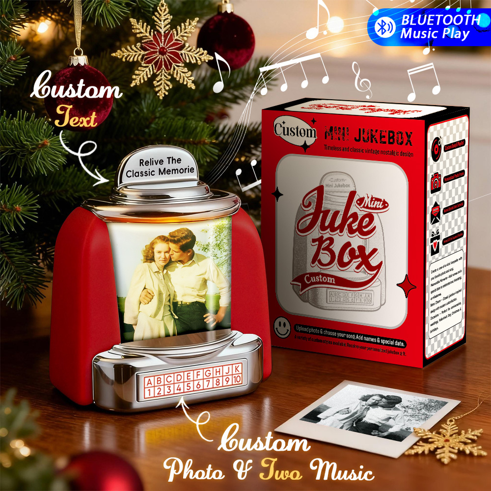 Custom AI Restore Old Memories Mini Jukebox Retro Speaker – Personalized Photo,Names & Date Music Mini Player with Radio | Vintage Tabletop Home Decor Nostalgic Christmas Retro Gifts - MyPhotoSocksAu