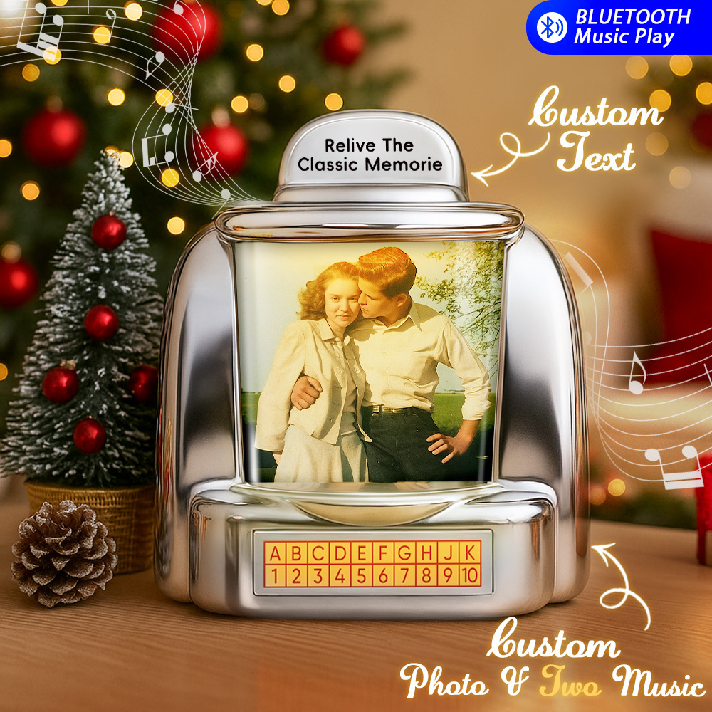 Custom AI Restore Old Memories Mini Jukebox Retro Speaker – Personalized Photo,Names & Date Music Mini Player with Radio | Vintage Tabletop Home Decor Nostalgic Christmas Retro Gifts - MyPhotoSocksAu