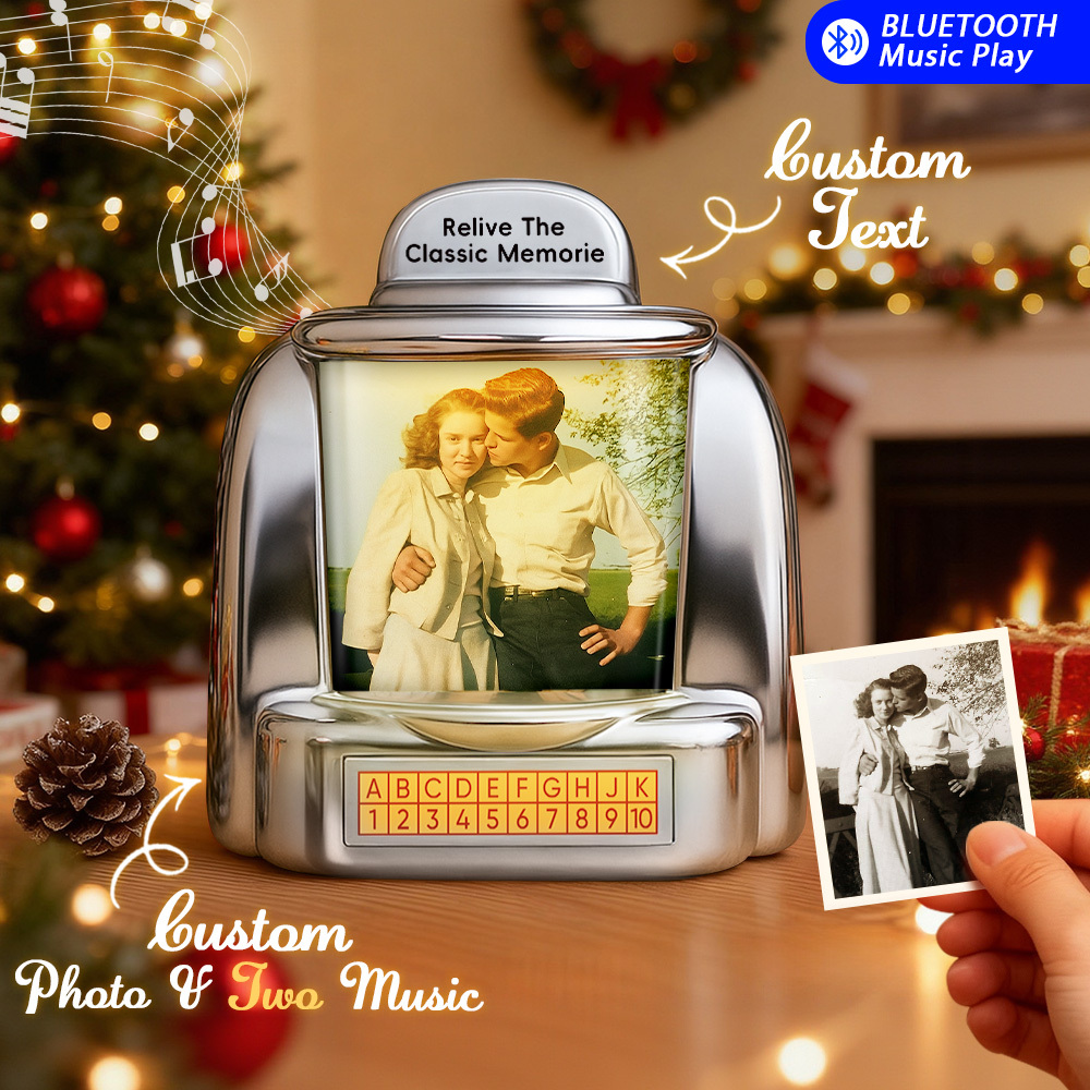 Custom AI Restore Old Memories Mini Jukebox Retro Speaker – Personalized Photo,Names & Date Music Mini Player with Radio | Vintage Tabletop Home Decor Nostalgic Christmas Retro Gifts - MyPhotoSocksAu