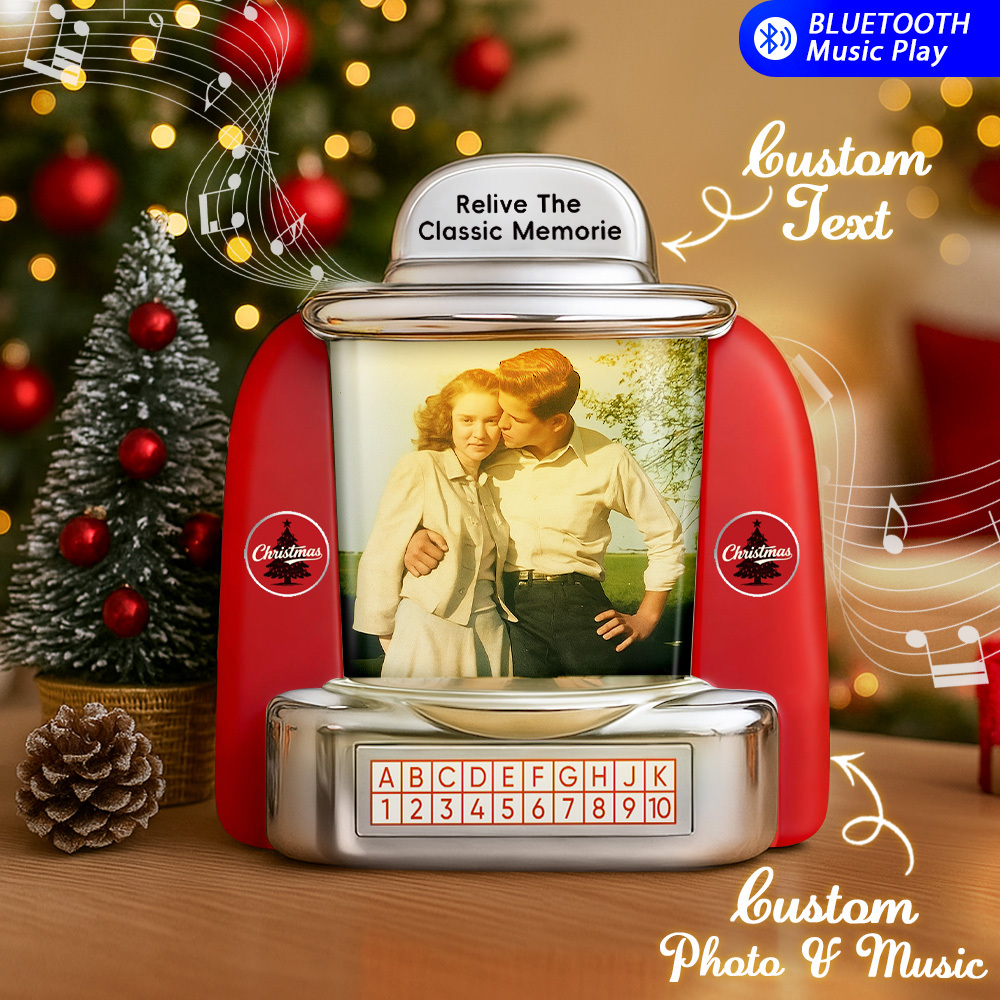 Custom AI Restore Old Memories Mini Jukebox Retro Speaker – Personalized Photo,Names & Date Music Mini Player with Radio | Vintage Tabletop Home Decor Nostalgic Christmas Retro Gifts - MyPhotoSocksAu
