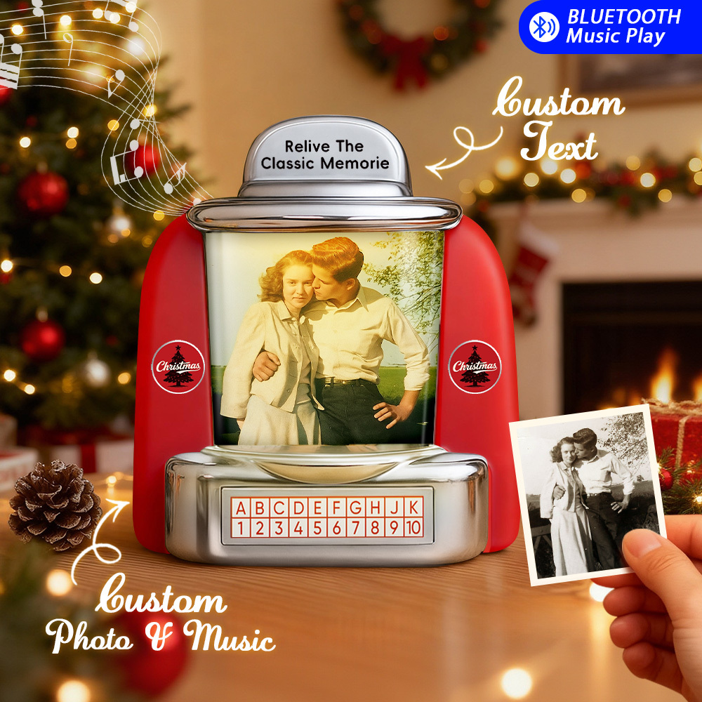 Custom AI Restore Old Memories Mini Jukebox Retro Speaker – Personalized Photo,Names & Date Music Mini Player with Radio | Vintage Tabletop Home Decor Nostalgic Christmas Retro Gifts - MyPhotoSocksAu