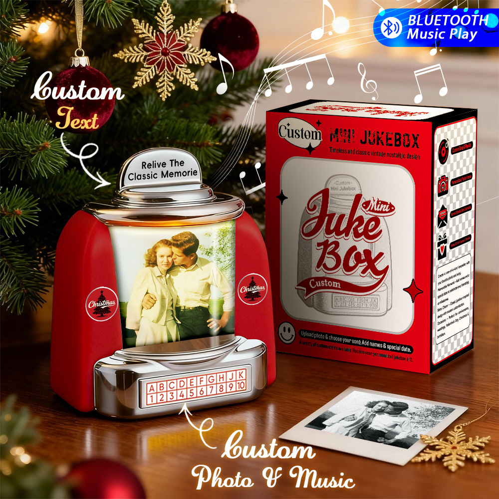 Custom AI Restore Old Memories Mini Jukebox Retro Speaker – Personalized Photo,Names & Date Music Mini Player with Radio | Vintage Tabletop Home Decor Nostalgic Christmas Retro Gifts - MyPhotoSocksAu