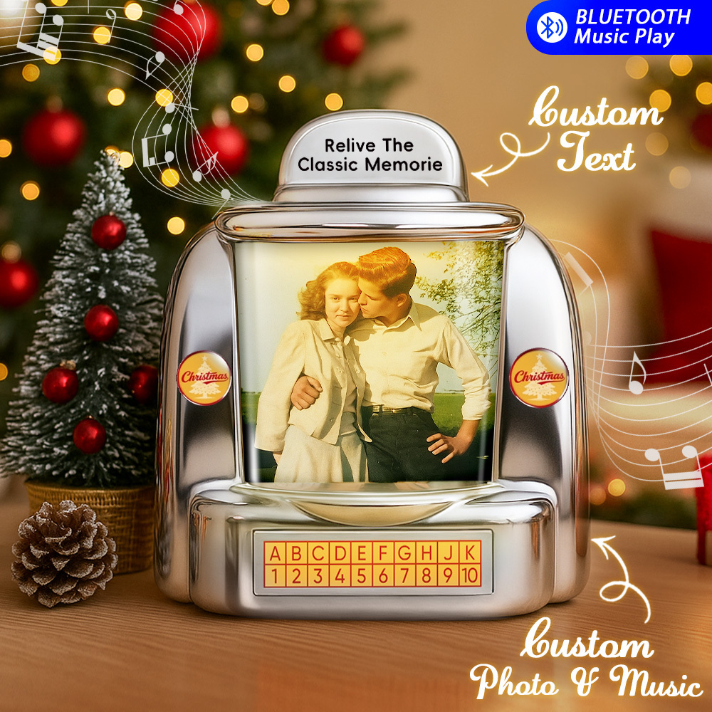 Custom AI Restore Old Memories Mini Jukebox Retro Speaker – Personalized Photo,Names & Date Music Mini Player with Radio | Vintage Tabletop Home Decor Nostalgic Christmas Retro Gifts - MyPhotoSocksAu