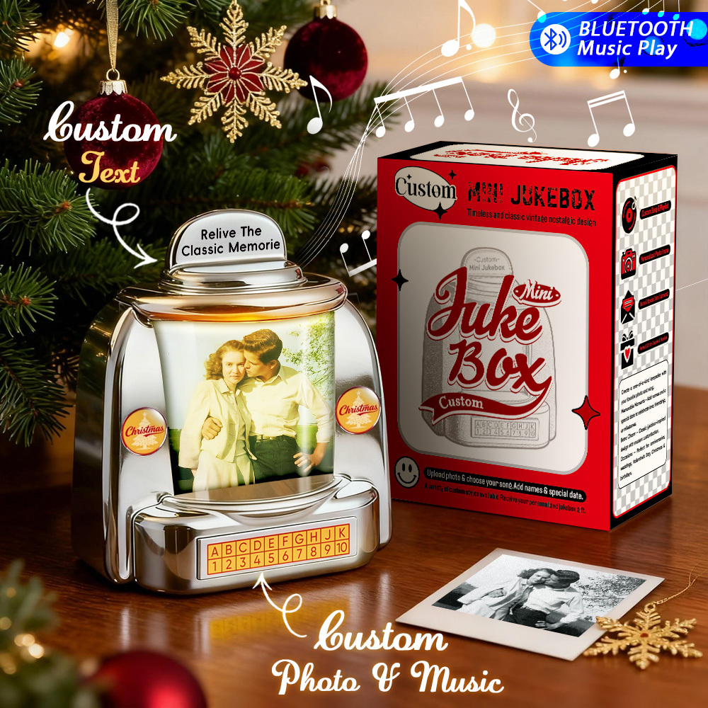 Custom AI Restore Old Memories Mini Jukebox Retro Speaker – Personalized Photo,Names & Date Music Mini Player with Radio | Vintage Tabletop Home Decor Nostalgic Christmas Retro Gifts - MyPhotoSocksAu