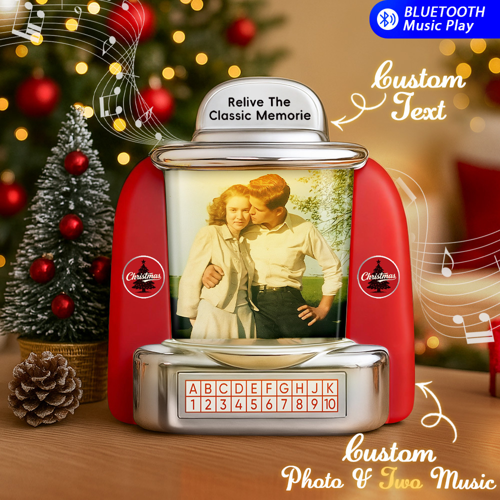 Custom AI Restore Old Memories Mini Jukebox Retro Speaker – Personalized Photo,Names & Date Music Mini Player with Radio | Vintage Tabletop Home Decor Nostalgic Christmas Retro Gifts - MyPhotoSocksAu
