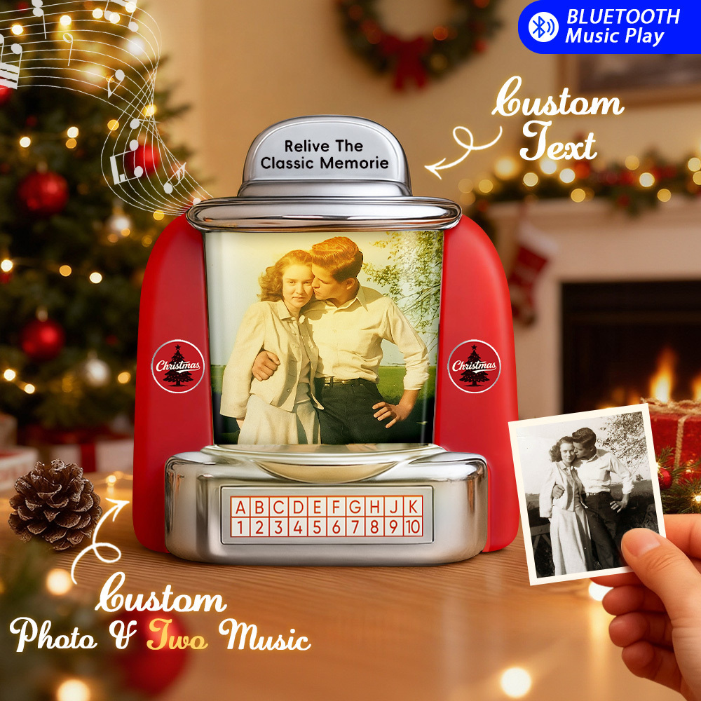 Custom AI Restore Old Memories Mini Jukebox Retro Speaker – Personalized Photo,Names & Date Music Mini Player with Radio | Vintage Tabletop Home Decor Nostalgic Christmas Retro Gifts - MyPhotoSocksAu