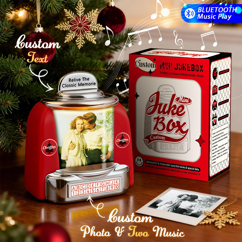 Custom AI Restore Old Memories Mini Jukebox Retro Speaker – Personalized Photo,Names & Date Music Mini Player with Radio | Vintage Tabletop Home Decor Nostalgic Christmas Retro Gifts - MyPhotoSocksAu