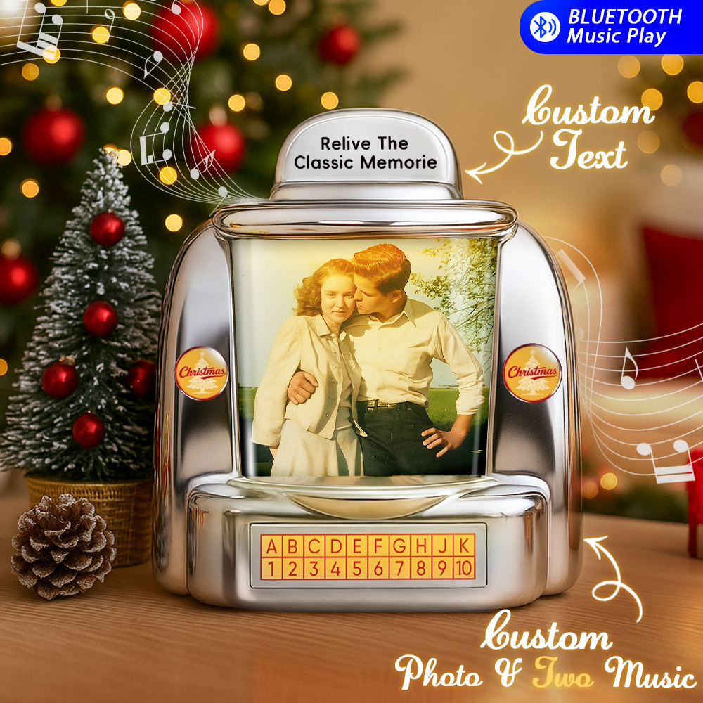 Custom AI Restore Old Memories Mini Jukebox Retro Speaker – Personalized Photo,Names & Date Music Mini Player with Radio | Vintage Tabletop Home Decor Nostalgic Christmas Retro Gifts - MyPhotoSocksAu