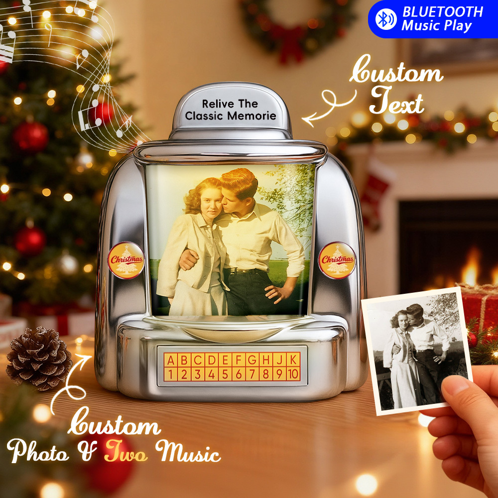 Custom AI Restore Old Memories Mini Jukebox Retro Speaker – Personalized Photo,Names & Date Music Mini Player with Radio | Vintage Tabletop Home Decor Nostalgic Christmas Retro Gifts - MyPhotoSocksAu