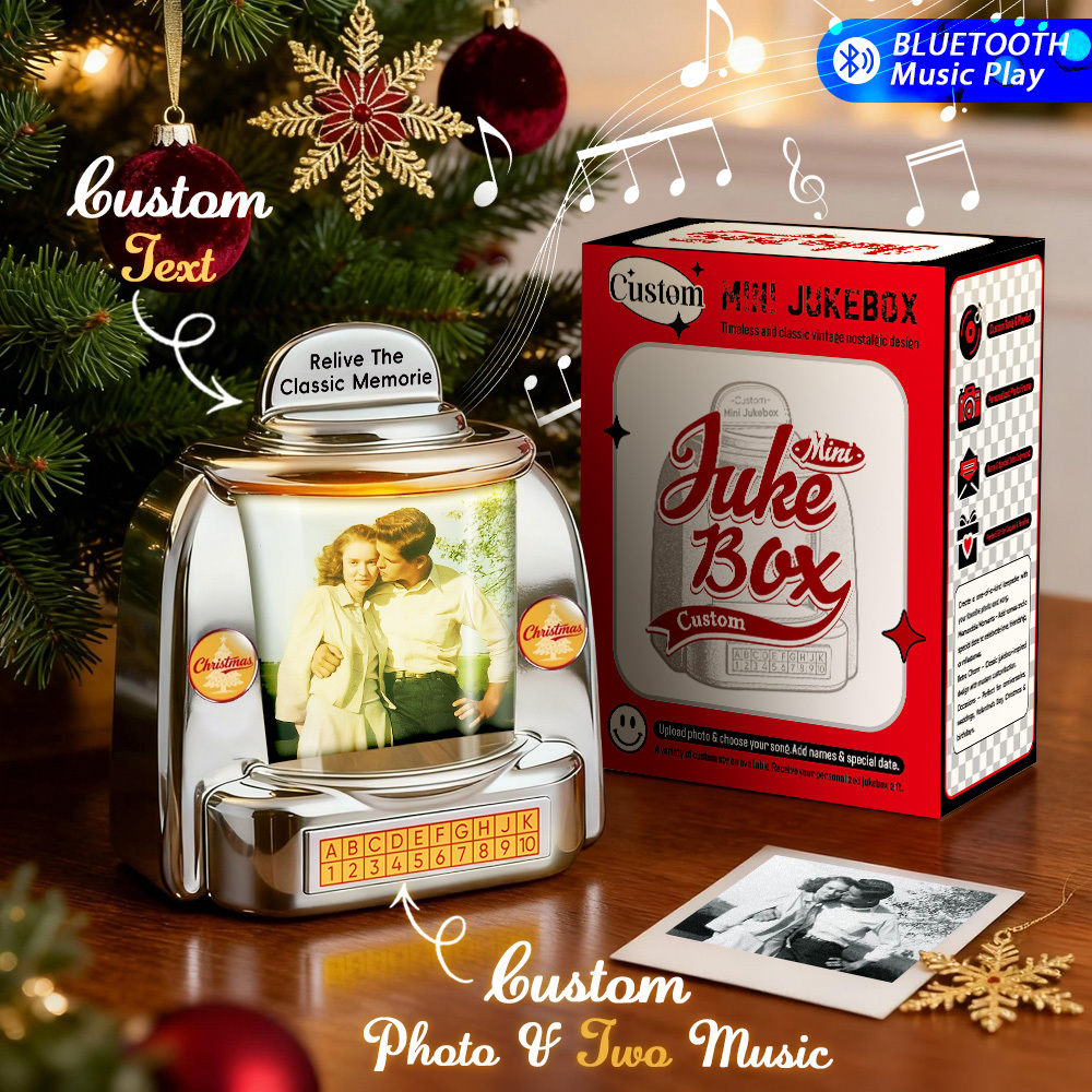 Custom AI Restore Old Memories Mini Jukebox Retro Speaker – Personalized Photo,Names & Date Music Mini Player with Radio | Vintage Tabletop Home Decor Nostalgic Christmas Retro Gifts - MyPhotoSocksAu