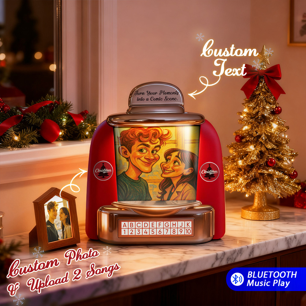 Custom Mini Jukebox Retro Speaker - Personalized Neon Light Portrait Photo Music Mini Player with Radio | Vintage Tabletop Home Decor Nostalgic Christmas Retro Gifts - MyPhotoSocksAu