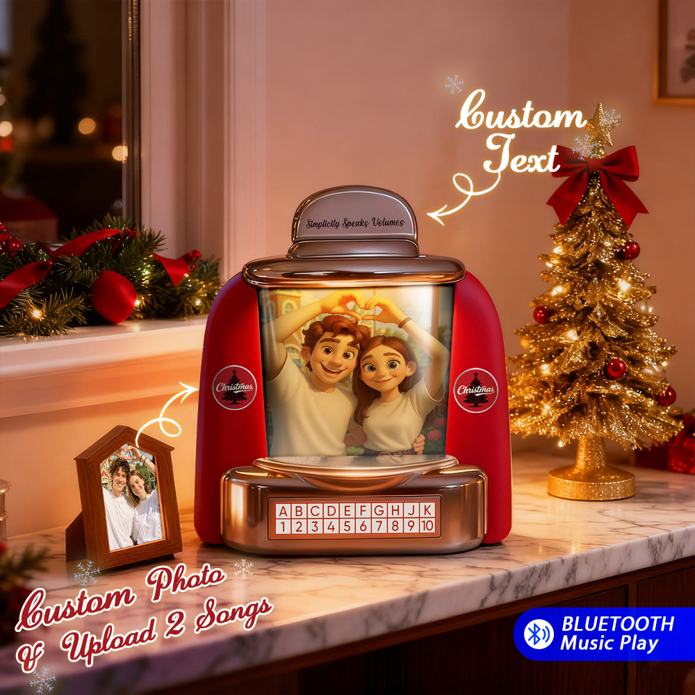 Custom Mini Jukebox Retro Speaker - Personalized Neon Light Portrait Photo Music Mini Player with Radio | Vintage Tabletop Home Decor Nostalgic Christmas Retro Gifts - MyPhotoSocksAu