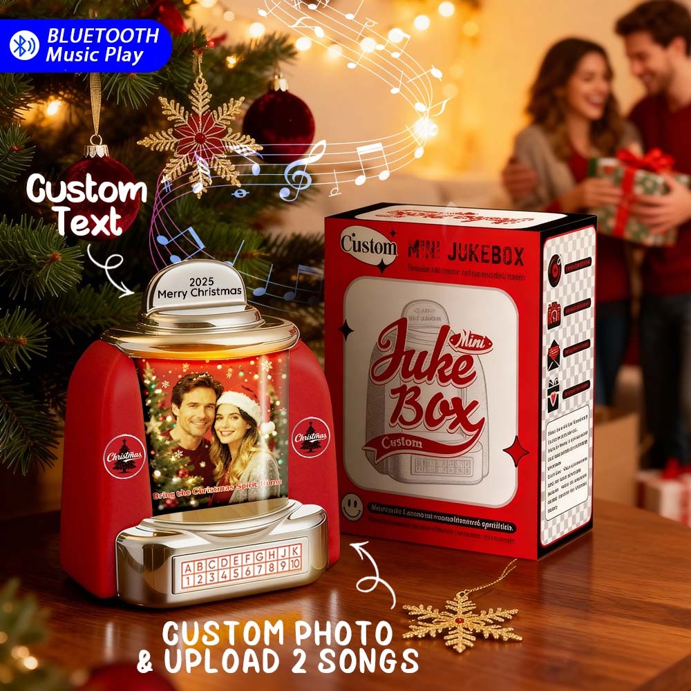 Custom Mini Jukebox Retro Speaker Personalized Photo & Text Music Mini Player with Bluetooth Music Radio Vintage Tabletop Home Decor Nostalgic Christmas Gift - MyPhotoSocksAu